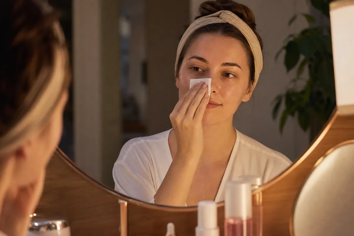 Evening vanity skincare blotting routine