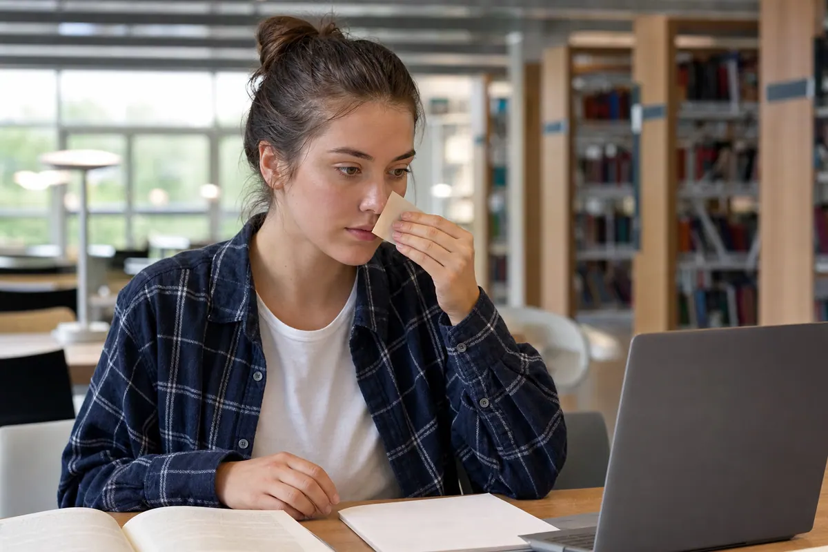 Student library shine-control blotting routine