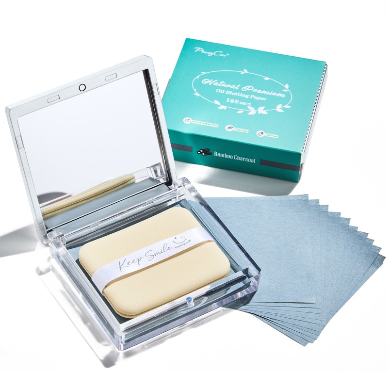 Side-by-side compact blotting paper case formats