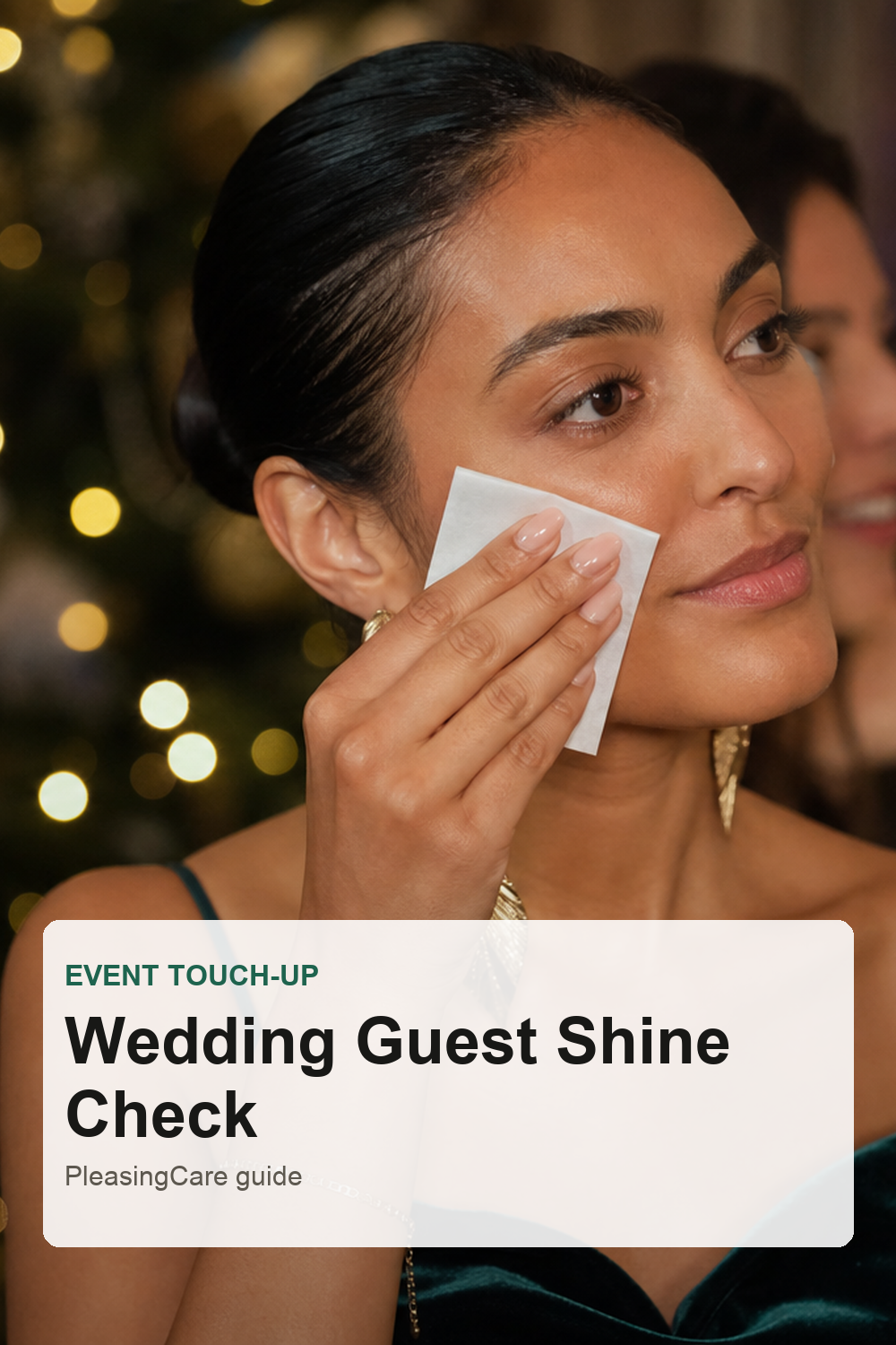 Wedding guest using blotting paper before photos