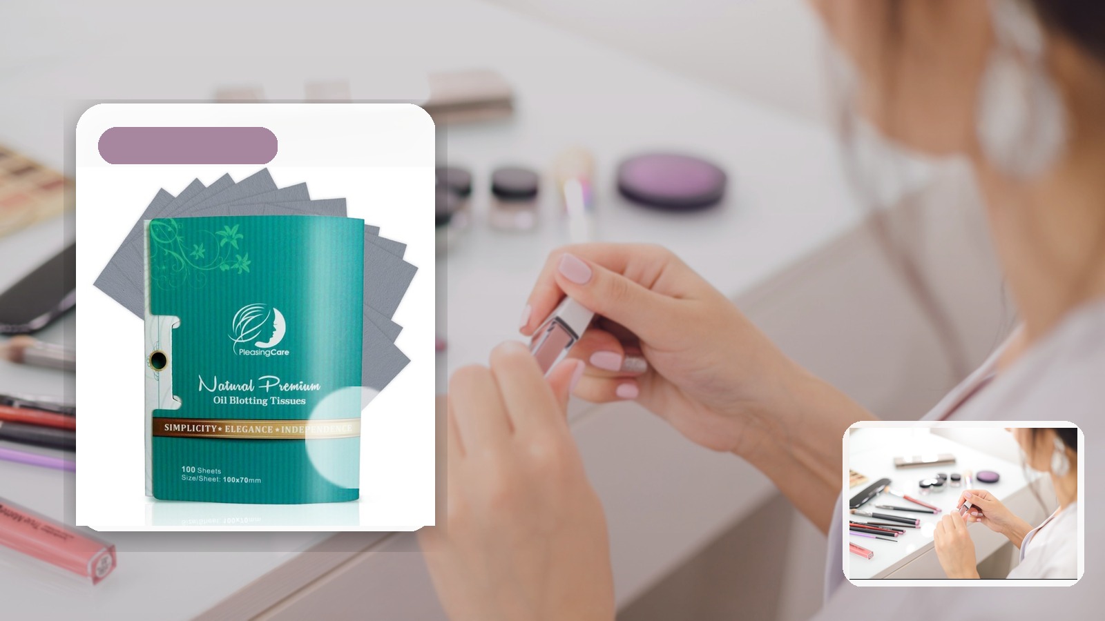 Best Blotting Paper for Hot Desk Days using PleasingCare blotting paper in a desk setting