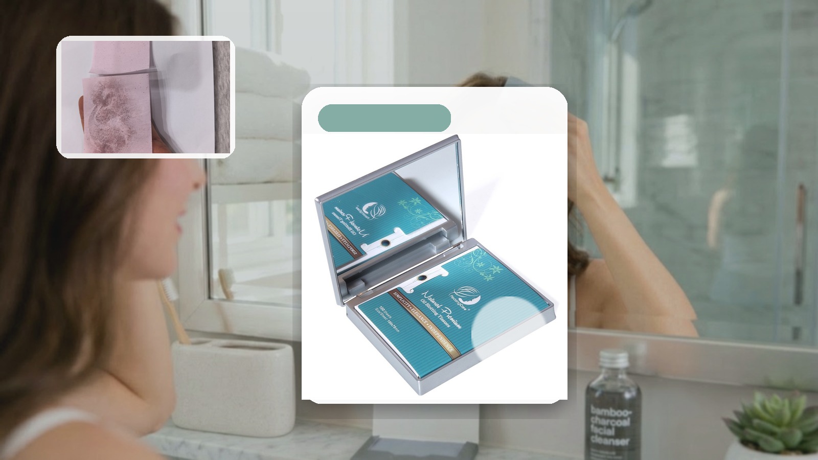 Blotting Paper for Oily Skin on Camera using PleasingCare blotting paper in a video call setting