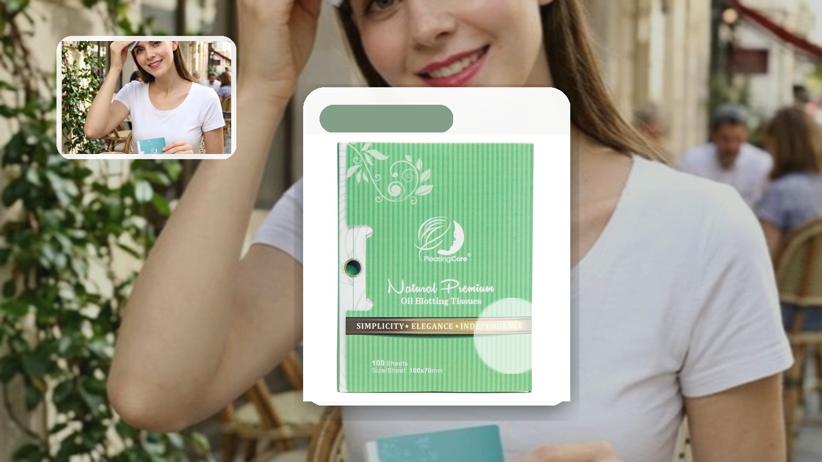Blotting Paper vs Face Mist for Beach Town Weekends using PleasingCare blotting paper in a travel setting