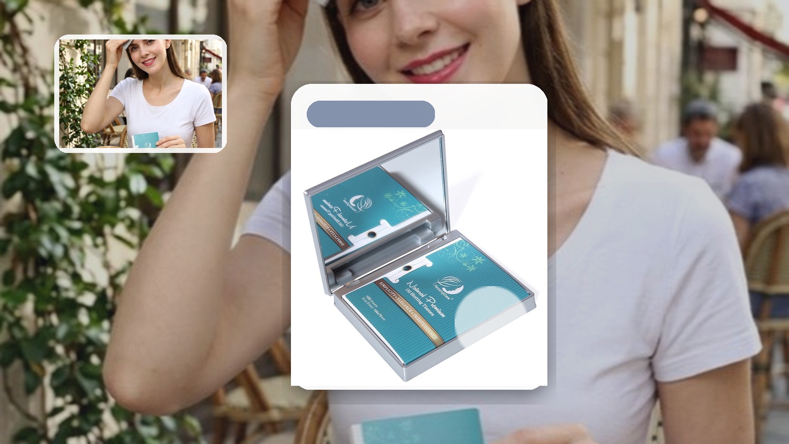 Blotting Paper vs Face Mist for Red-eye Arrivals using PleasingCare blotting paper in a travel setting