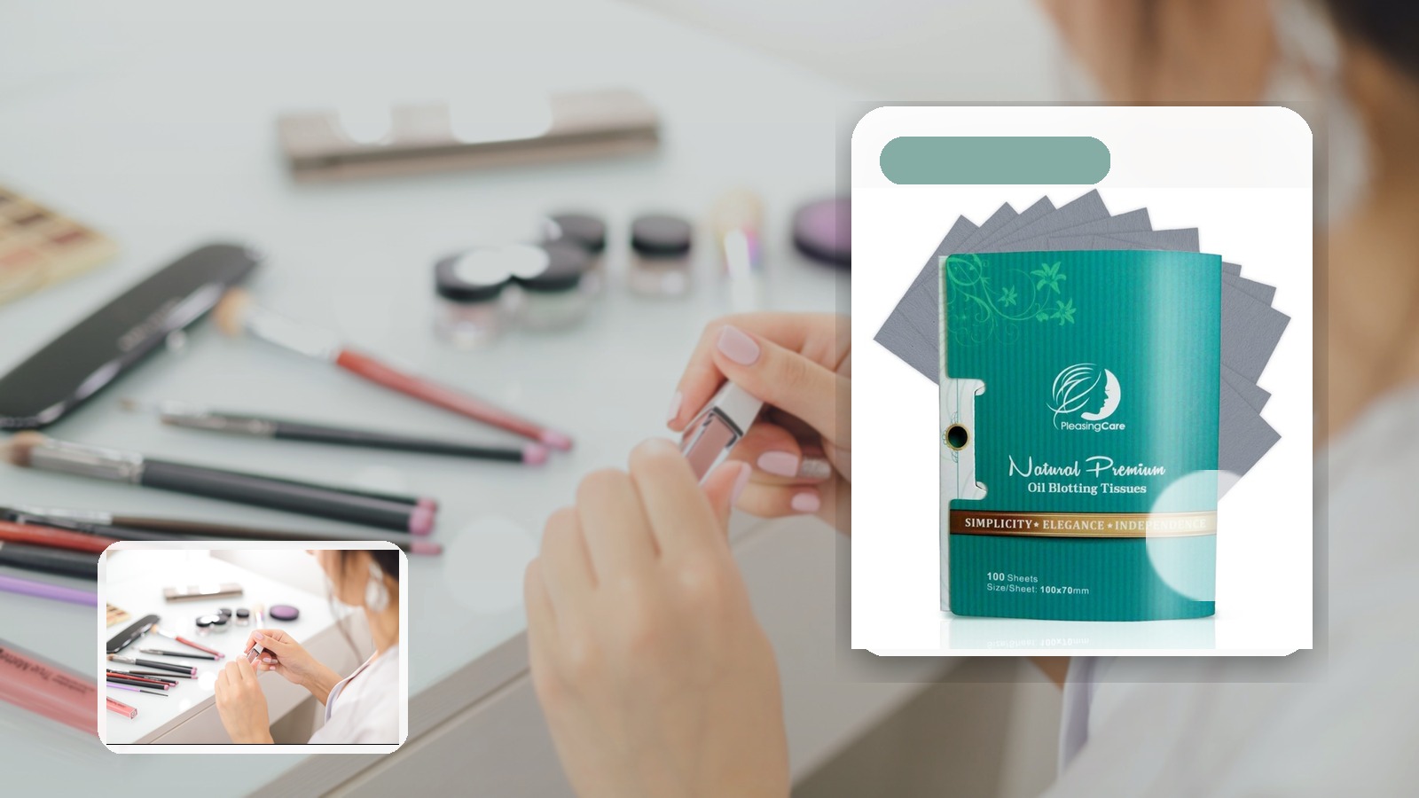 Blotting Paper vs Tissue for Hot Desk Days using PleasingCare blotting paper in a desk setting
