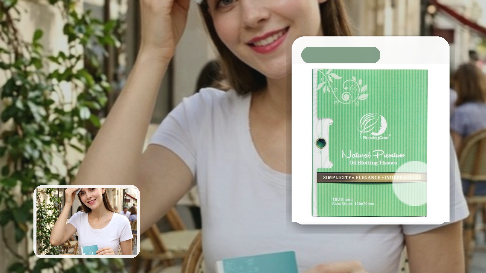 Green Tea for Beach Town Weekends using PleasingCare blotting paper in a travel setting