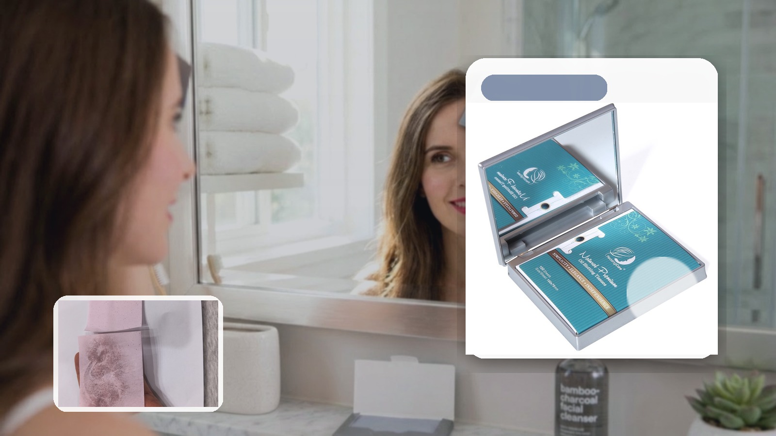 Mirror Case for Video Interviews using PleasingCare blotting paper in a video call setting