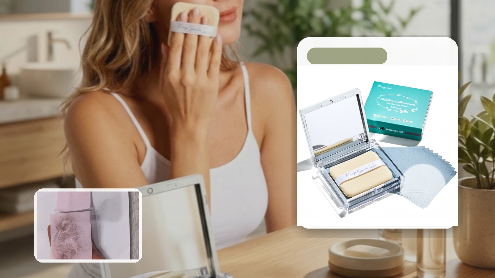Vanity makeup-chair blotting routine before powder