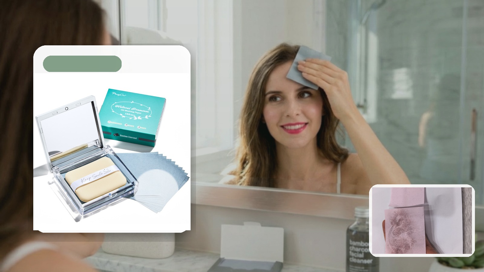 What to Pack for Conference Days if You Have Oily Skin using PleasingCare blotting paper in an office setting