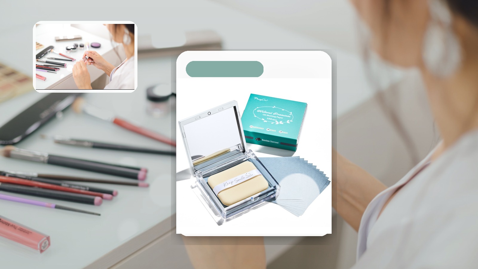 What to Pack for Desk To Dinner Days if You Have Oily Skin using PleasingCare blotting paper in a desk setting