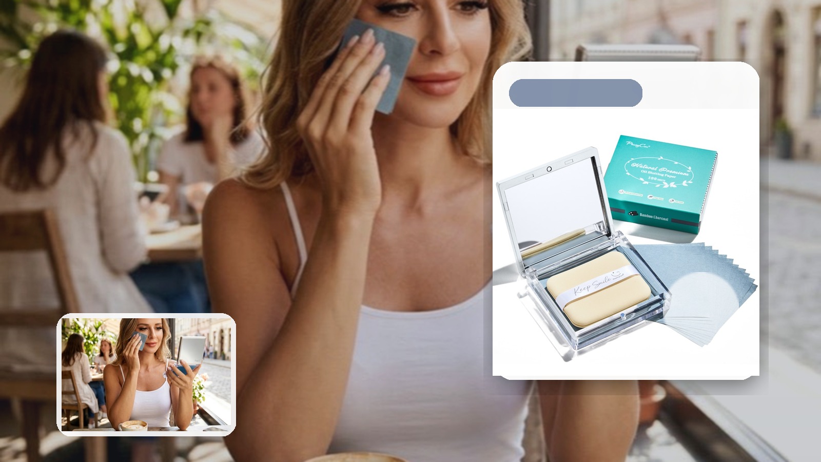 What to Pack for Wedding Photo Waits if You Have Oily Skin using PleasingCare blotting paper in a wedding setting